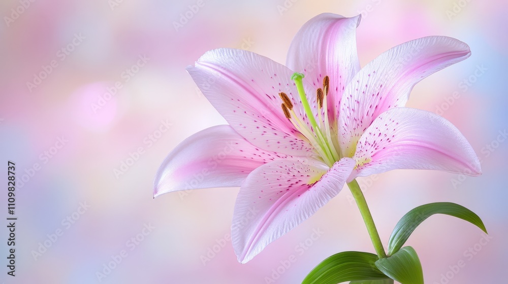 Fototapeta premium Close-up of a pink lily blossom on a soft pastel background