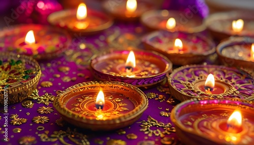 detailed floral designs around diwali candles