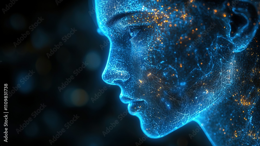 Virtual AI assistant (technology concept) as a hologram helping users Virtual AI assistant (technology concept) as a hologram helping users