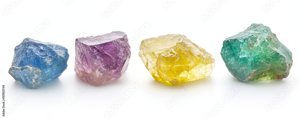 Fototapeta premium Colorful gemstones on white background, showcasing vibrant hues.