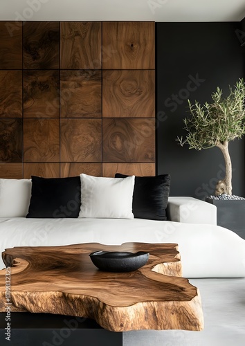 Modern Living Room With Wood Accents And White Sofa
