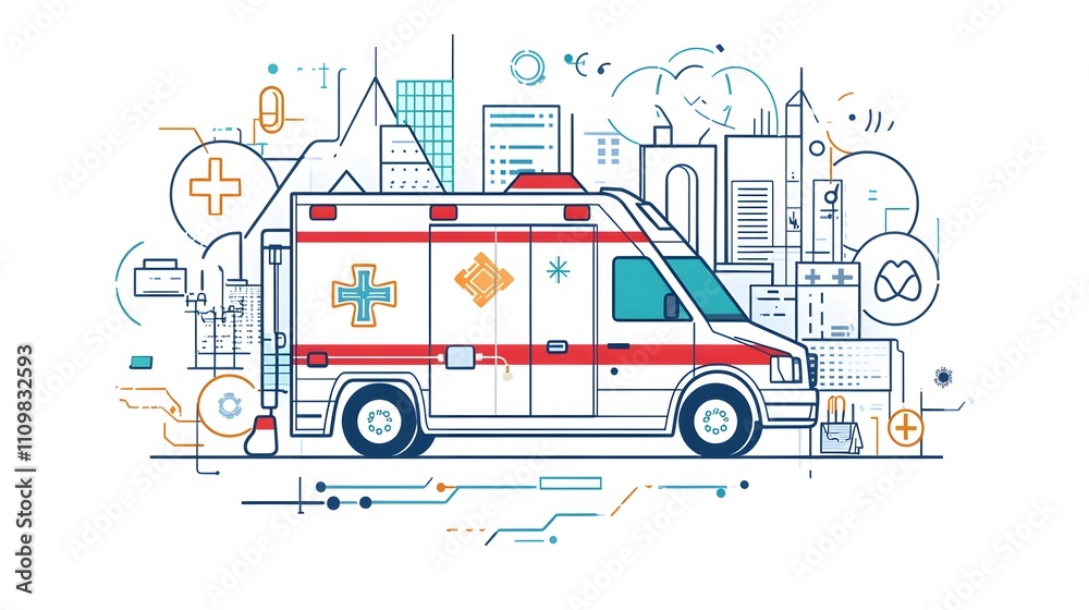Fototapeta premium Ambulance Service Cityscape Modern Technology Integration