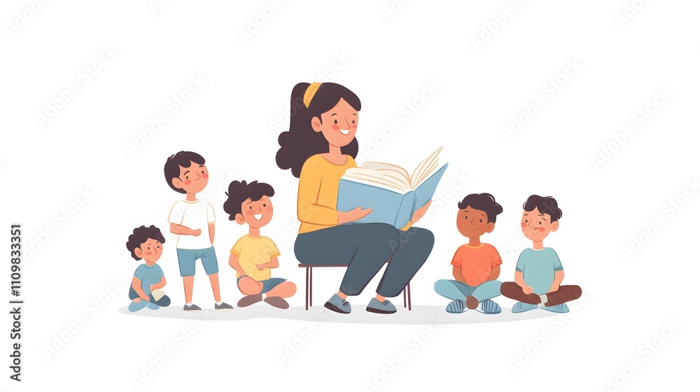 Teacher Reading Storybook to Attentive Children Teacher Reading Storybook to Attentive Children