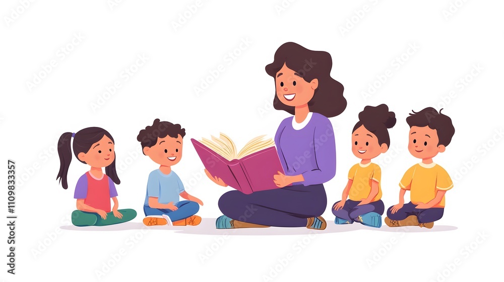 Teacher Reading Book to Group of Young Children Teacher Reading Book to Group of Young Children