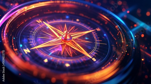 Wallpaper Mural Futuristic glowing compass with vibrant neon lights and digital elements. Torontodigital.ca