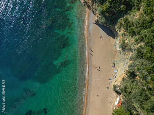 Sandy Beach Blue Sea - Aerial Drone Shot