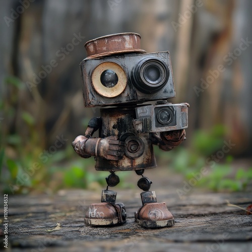 Wallpaper Mural Rusty toy robot photographer holding vintage camera Torontodigital.ca