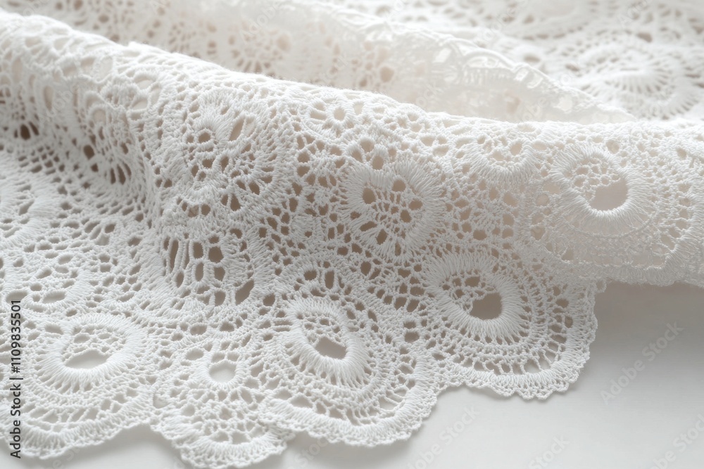 White crochet lace creating beautiful circular patterns on fabric White crochet lace creating beautiful circular patterns on fabric