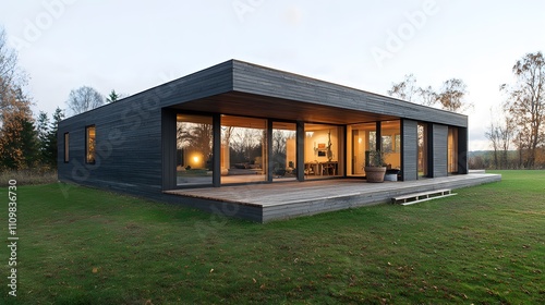 Wallpaper Mural Modern Dark Wood House with Large Windows Torontodigital.ca