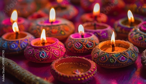 diwali diyas with intricate hand painted patterns