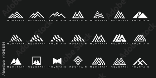 letter M mountain logo design, set of collection mountains graphic vector