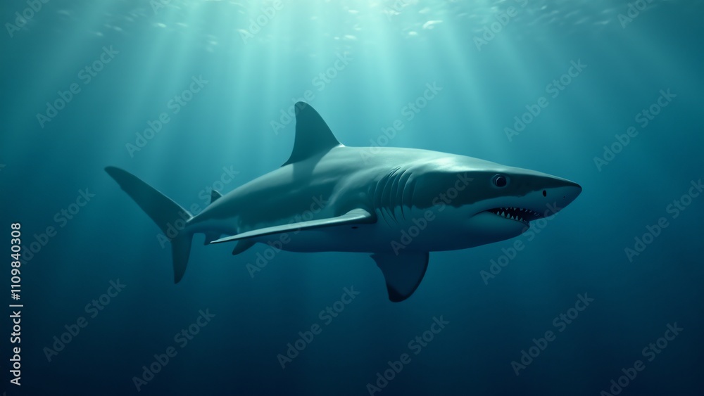 Fototapeta premium A shark gliding through the open ocean, conveying its strength and grace in the vast expanse of the sea.