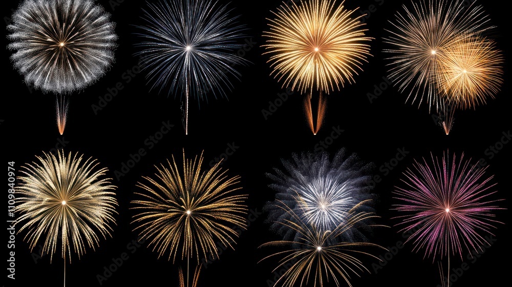 Fototapeta premium A collection of colorful fireworks against a black background.