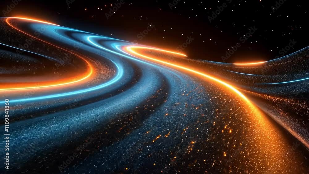 Vibrant cosmic landscape with flowing neon pathways and starry backdrop at night Vibrant cosmic landscape with flowing neon pathways and starry backdrop at night