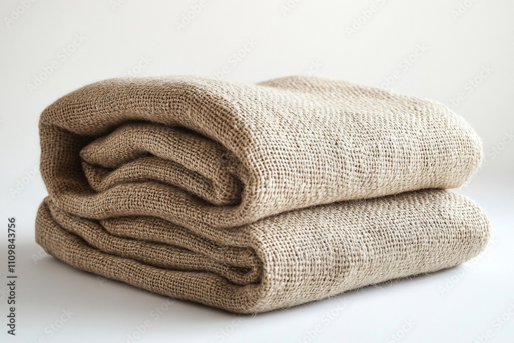 Neatly folded beige linen throw blankets.