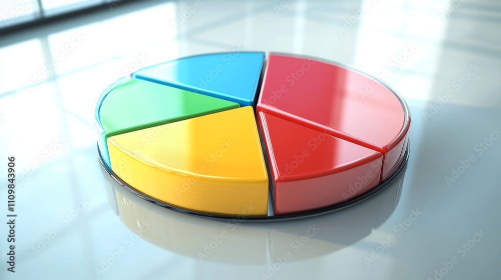 Obraz premium Colorful Pie Chart Representation on a Glossy Table Surface