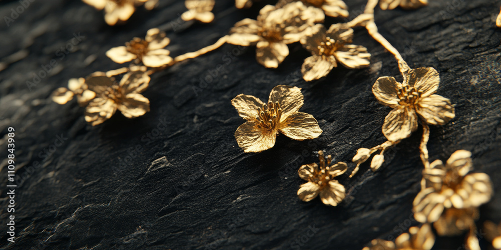 Golden floral design on dark textured background. Golden floral design on dark textured background.