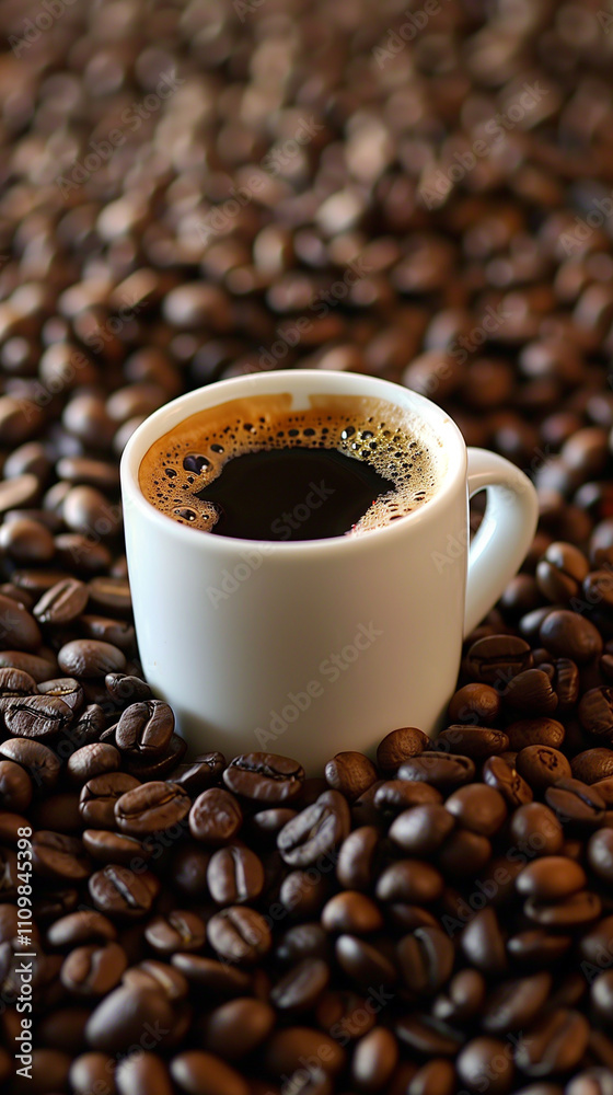 Fototapeta premium A white coffee cup with a brown liquid in it