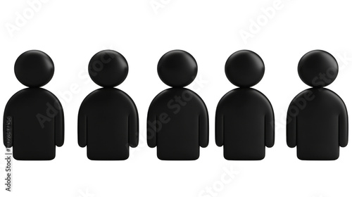 Minimalist black figures representing group of people standing in line, showcasing unity and diversity. Ideal for concepts of teamwork and collaboration