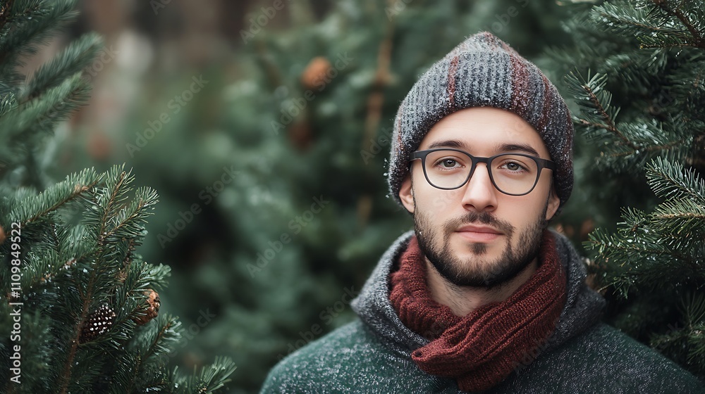 Man choosing Christmas tree. Winter holiday concept. Man choosing Christmas tree. Winter holiday concept.