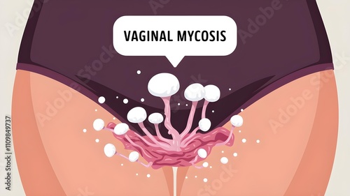 vaginal yeast infection. It shows a view of the inside of the vagina, with an overgrowth of white and pink fungus