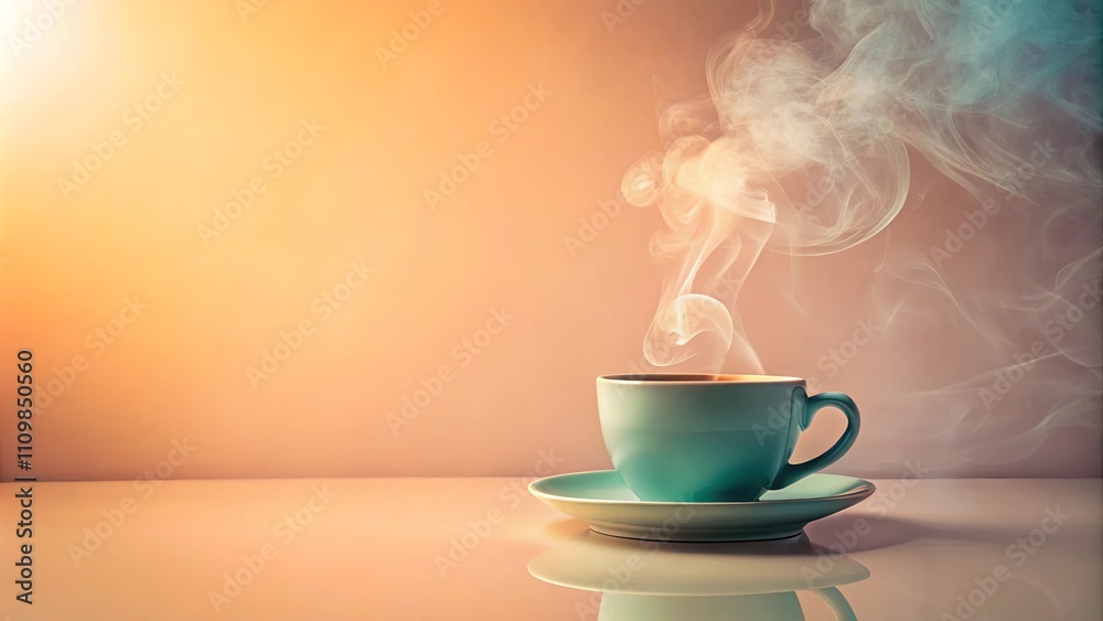 Aromatic Steam Rising from a Teal Cup of Coffee on a Reflective Surface Aromatic Steam Rising from a Teal Cup of Coffee on a Reflective Surface