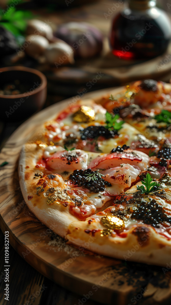 A large pizza with ham and cheese on it A large pizza with ham and cheese on it