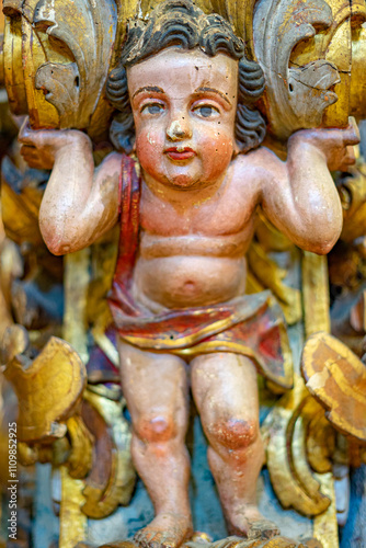 Religious figure of a saint inside the main church of São Pedro in Faro-Algarve-Portugal.