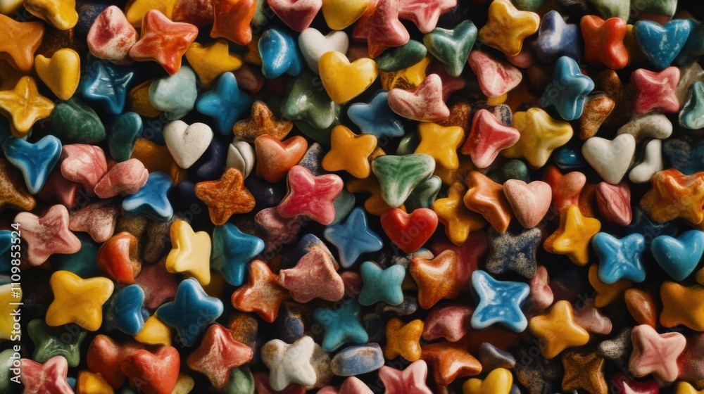 Colorful Small Shapes of Hearts and Stars in Various Colors and Patterns Colorful Small Shapes of Hearts and Stars in Various Colors and Patterns