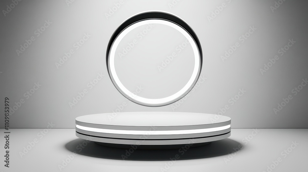 Illuminated Oval Frame Above Circular Platform Display Illuminated Oval Frame Above Circular Platform Display