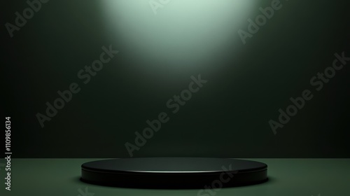 Dark Green Room With A Black Circular Platform