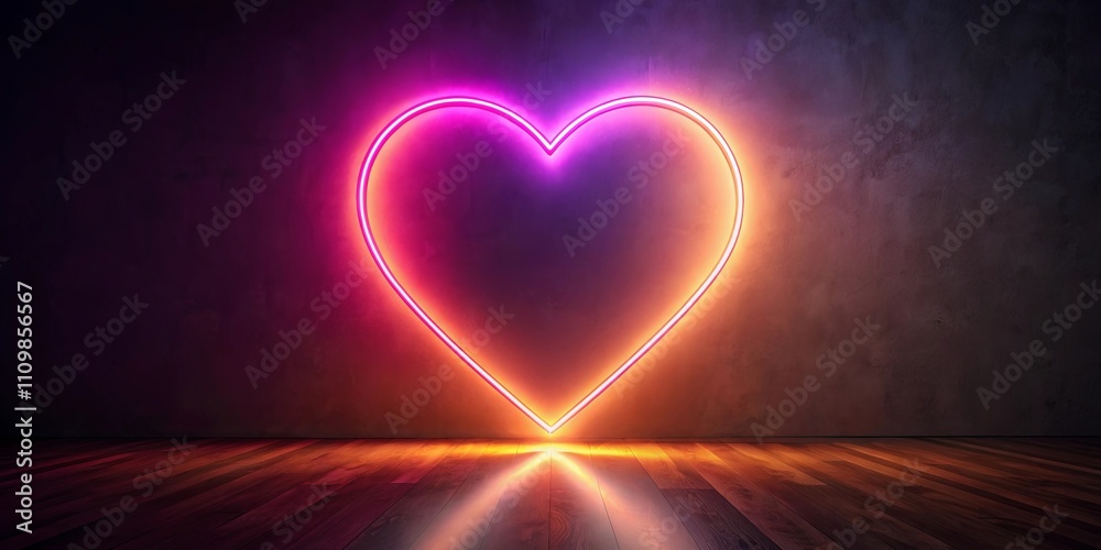 Glowing Neon Heart Shape on a Textured Wall in a Room with Hardwood Floor
