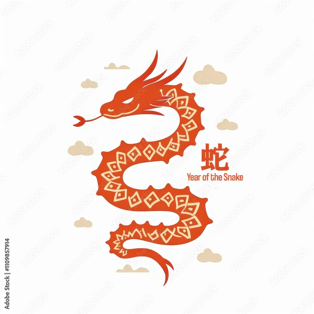 Obraz premium Illustration of a red snake with intricate patterns symbolizing the Year of the Snake in Chinese traditions.