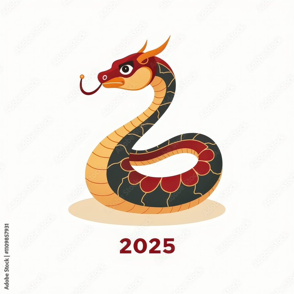 Fototapeta premium Illustration of a snake symbolizing the 2025 Year of the Snake in Chinese Zodiac traditions.