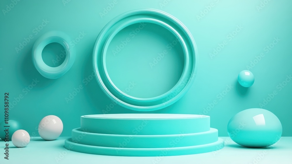 Abstract Teal Display Stand with Geometric Shapes Abstract Teal Display Stand with Geometric Shapes