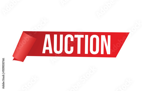 Auction red vector banner illustration isolated on white background