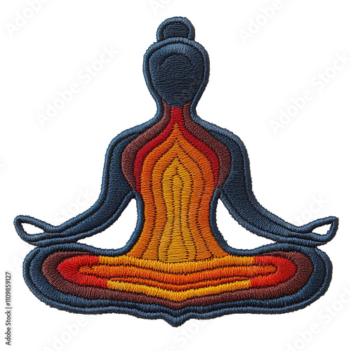 Embroidery design of a meditating figure symbolizing calmness and inner peace photo