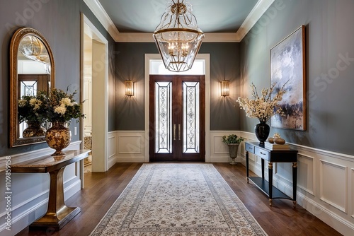 Elegant Entryway Design with Timeless Sophistication and Luxurious Ambiance