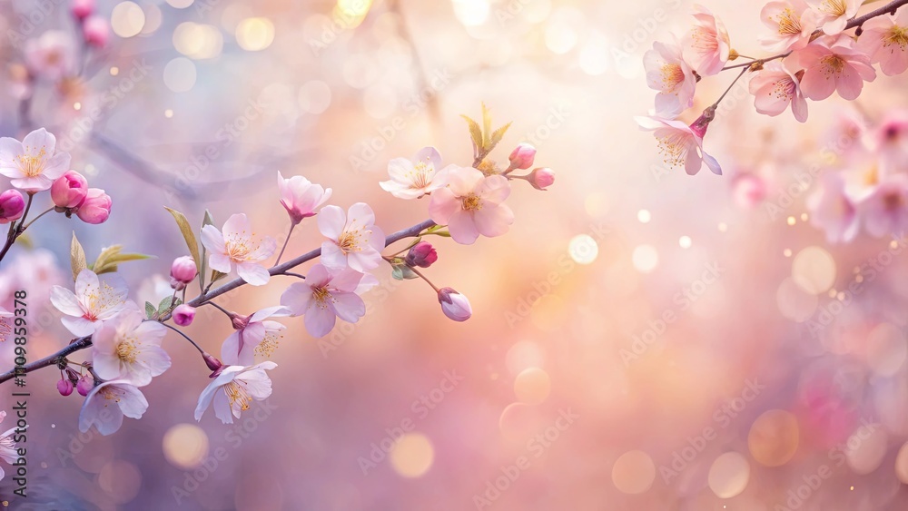 Delicate Pink Blossoms on Branch with Soft Bokeh Background