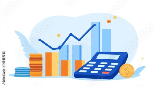 Financial Growth Concept with Charts, Calculator and Coins Illustration