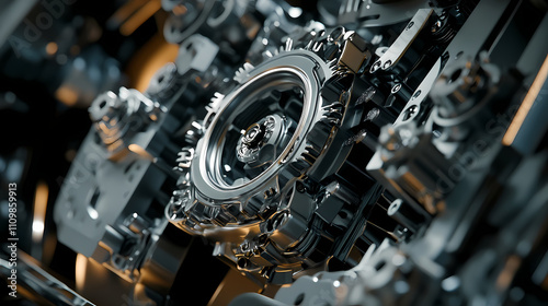 Close-up of interlocking gears in a mechanical system, showcasing engineering precision. Mechanical. Illustration