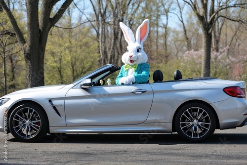Stylish Easter Bunny Enjoys Spring Holiday in Luxury Convertible