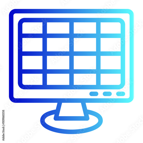 vector icon of a computer with a screen displaying a spreadsheet program, minimal illustration