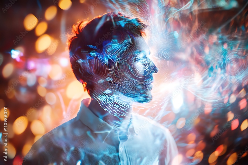 Abstract digital art of a man, concept of future technology and artificial intelligence. Abstract digital art of a man, concept of future technology and artificial intelligence.