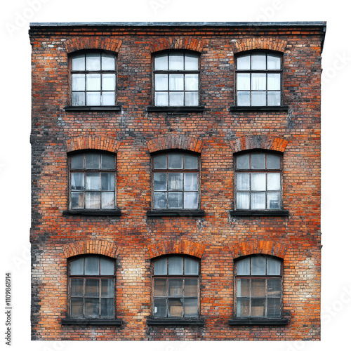 Historic brick building features large arched windows and distinct architectural elements