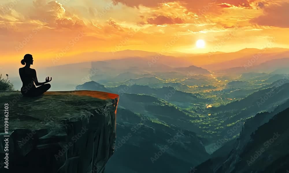 Serene Meditation at Sunset Over Majestic Mountain Landscape Serene Meditation at Sunset Over Majestic Mountain Landscape
