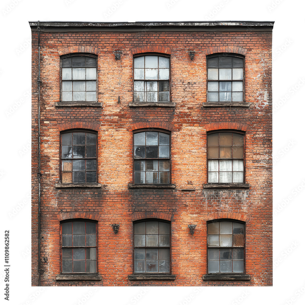 Fototapeta premium Urban brick building with vintage windows in a historic neighborhood