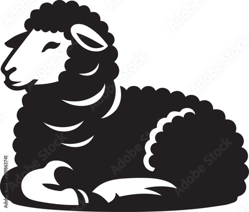 A sheep sitting calmly gazing to the side vector silhouette