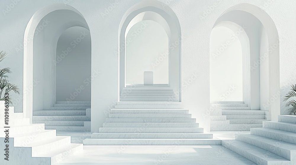 White Marble Architecture Steps And Arches Design