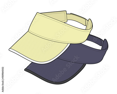 Sports visor cap technical flat drawing vector mockup template.